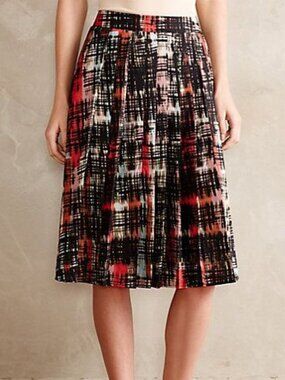 Anthropologie Abstracted Plaid Skirt Red Brown Petite